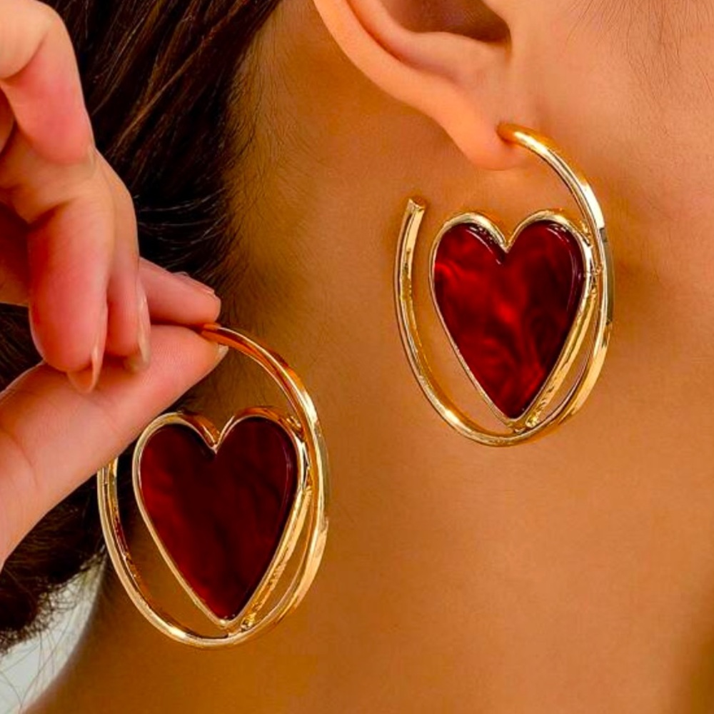 Red Heart Hoop Earrings